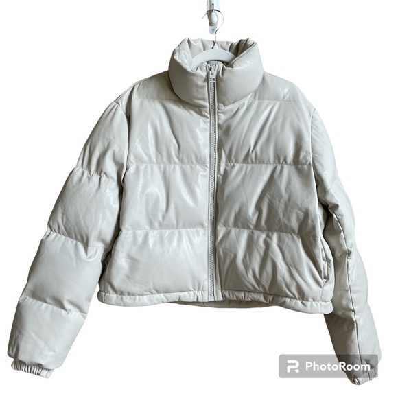 Wilfred Free Vista Puffer Vegan Leather Down Jacket Matte Pearl Size Small - Picture 1 of 12